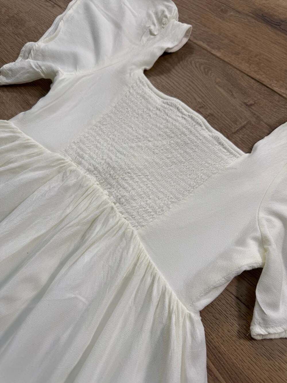 In Loom White Tiered Midi Dress S Button Front Flutter Sleeve Cottagecore - Picture 7 of 14